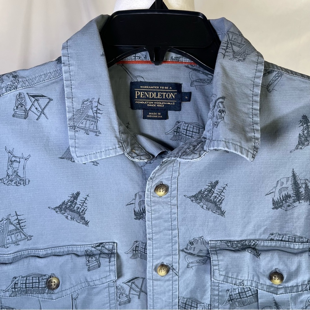 Pendleton Riley Ripstop Button-down Short Sleeve Shirt Blue Camping M Gorpcore - Picture 1 of 11